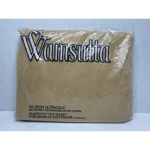 Wamsutta No Iron Ultracale QUEEN Fitted Sheet Tan VINTAGE Cotton Blend USA Made